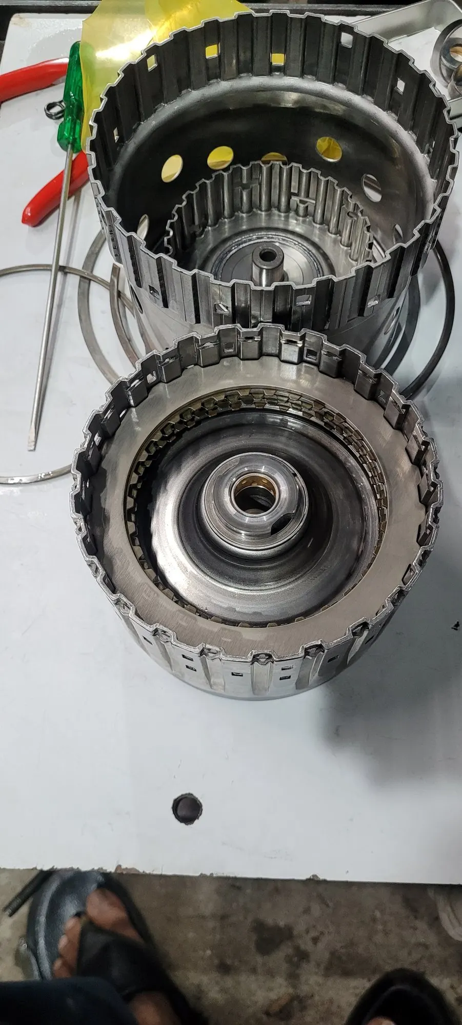 Pair of clutch drums removed from an automatic gearbox