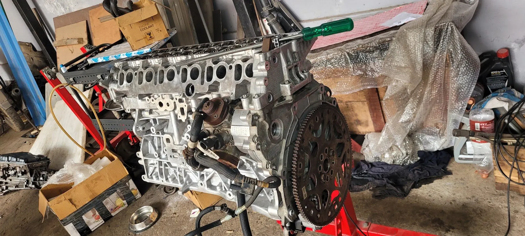 Engine rebuild in progress on the workshop floor