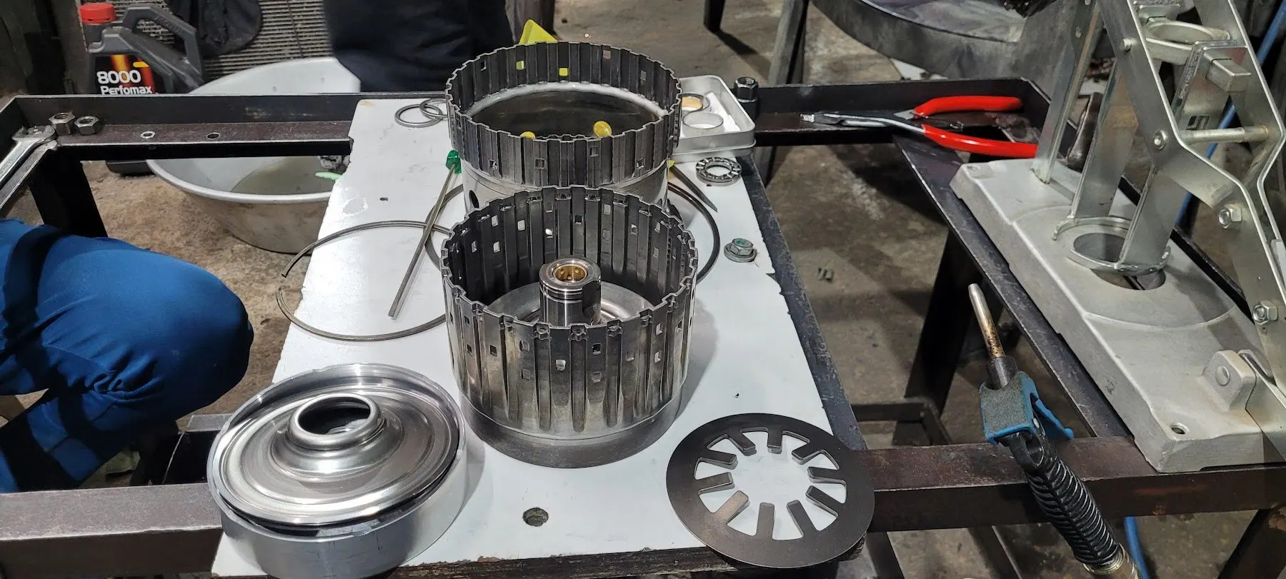 Gearbox rebuild in progress on the workshop bench